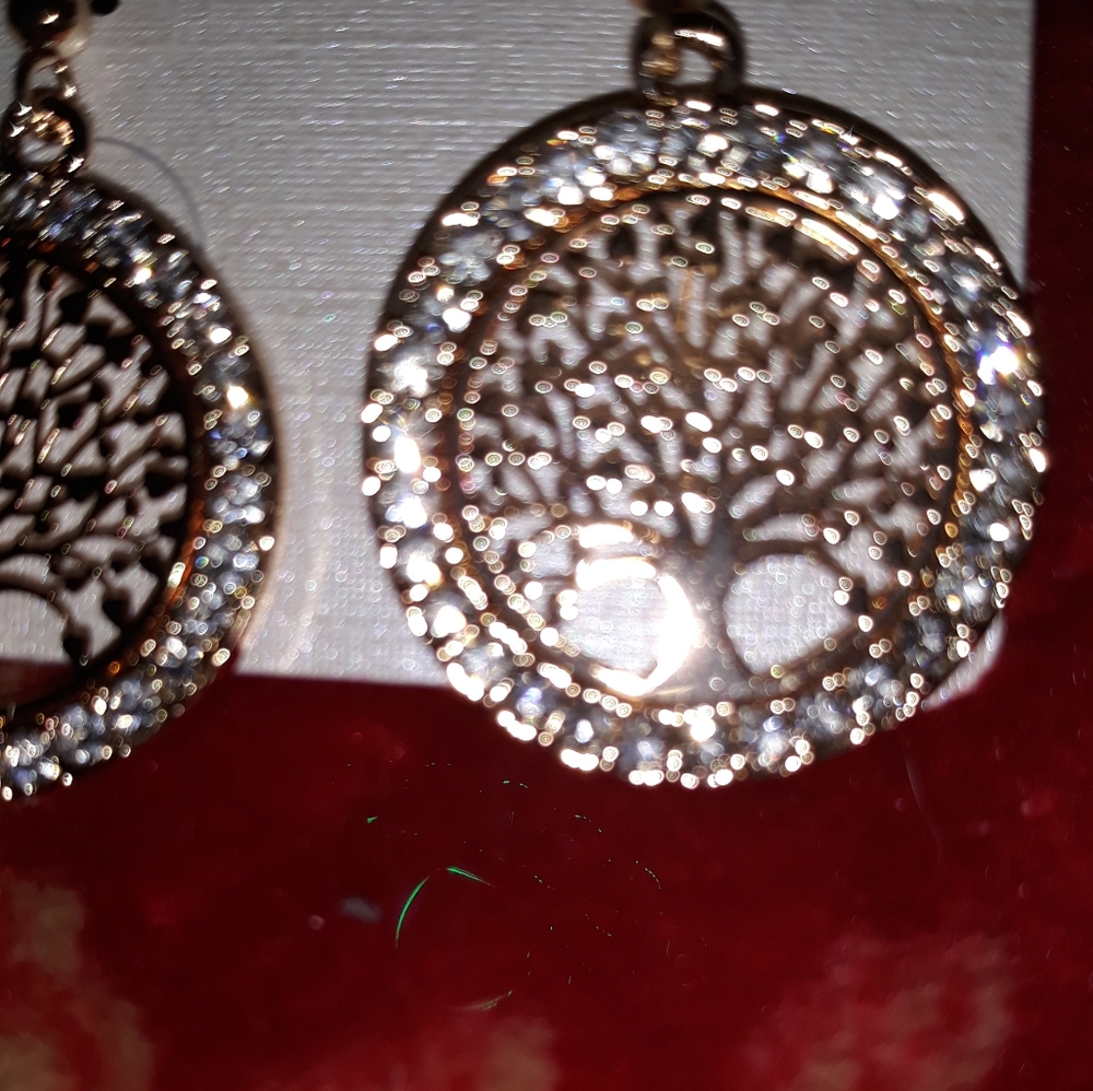 Tree of Life Crystal Earrings SILVER stainless steel Hypoallergenic Earwire NEW - Picture 5 of 6